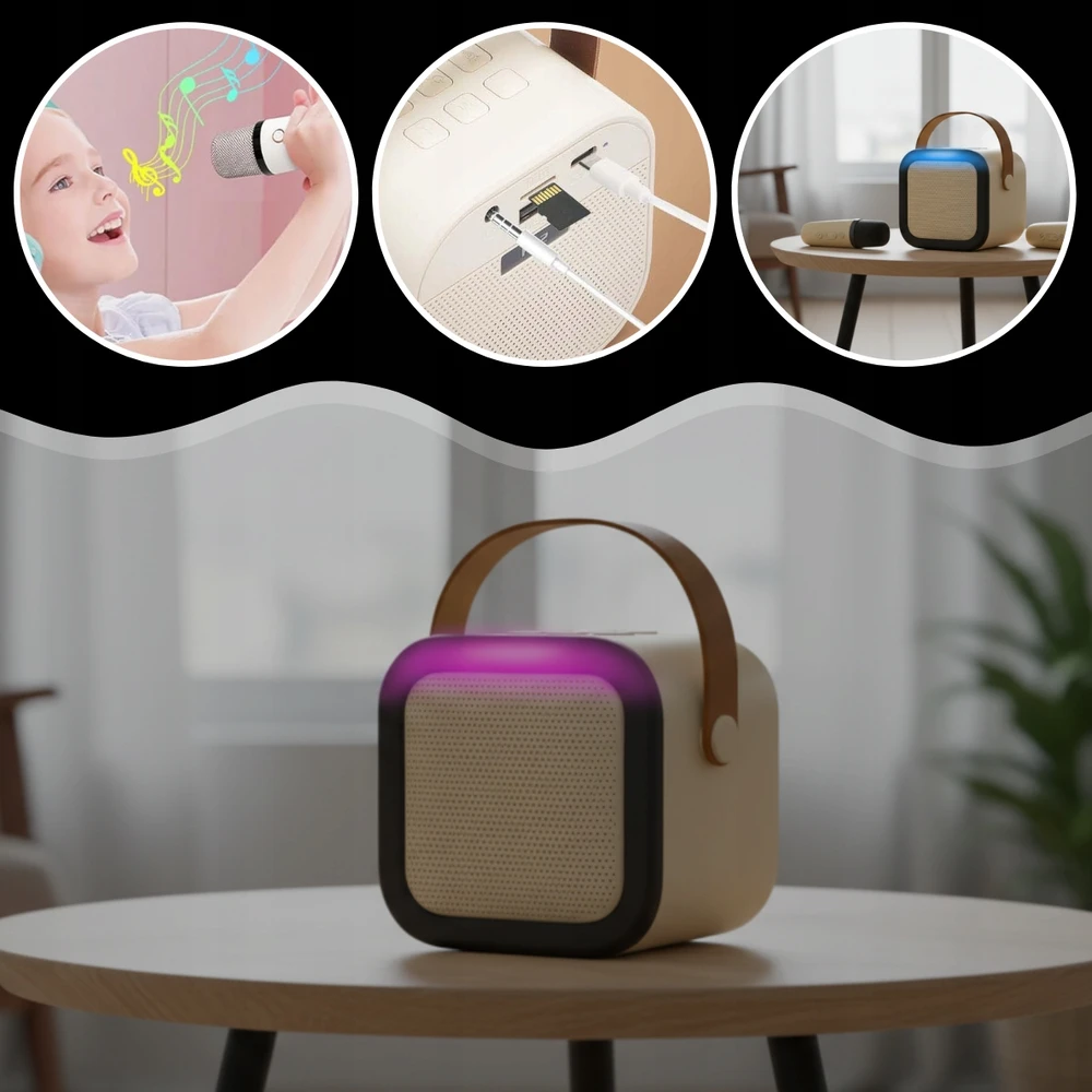 Memflow KARAOKĖS RINKINYS VAIKAMS 2 MIKROFONAI BELAIDIS RGB BLUETOOTH GARSIAKARIASIS