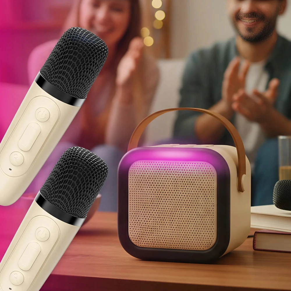 Memflow KARAOKĖS RINKINYS VAIKAMS 2 MIKROFONAI BELAIDIS RGB BLUETOOTH GARSIAKARIASIS
