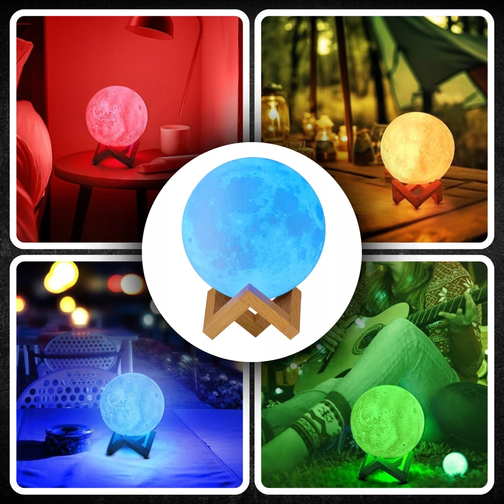 Memflow LAMPA KSIĘŻYC ŚWIECĄCY Naktinė lempa 3D MOON RGB LED PODSTAWKA PREZENT