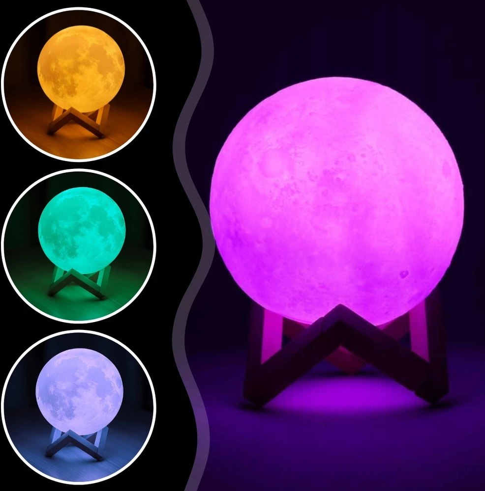 Memflow LAMPA KSIĘŻYC ŚWIECĄCY Naktinė lempa 3D MOON RGB LED PODSTAWKA PREZENT