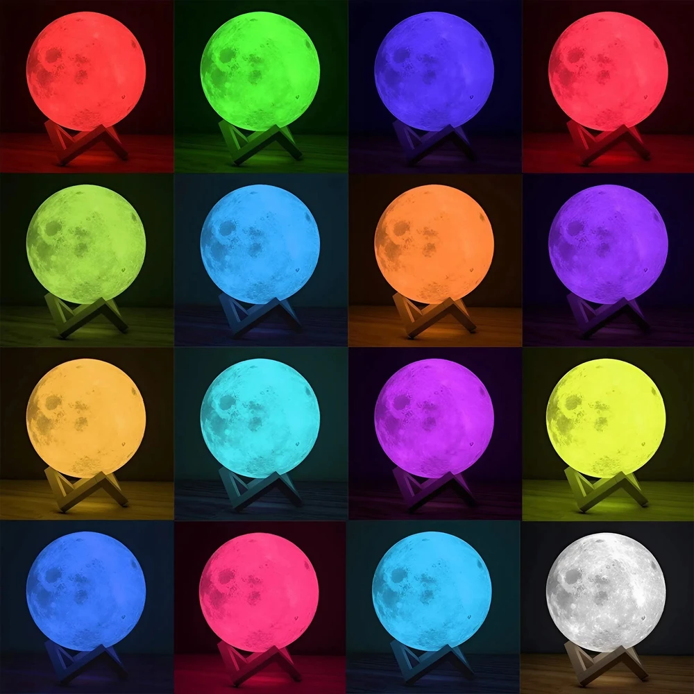 Memflow LAMPA KSIĘŻYC ŚWIECĄCY Naktinė lempa 3D MOON RGB LED PODSTAWKA PREZENT