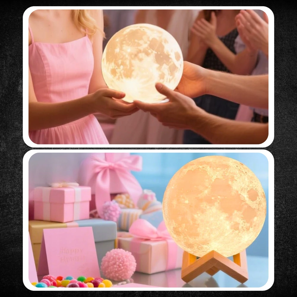 Memflow LAMPA KSIĘŻYC ŚWIECĄCY Naktinė lempa 3D MOON RGB LED PODSTAWKA PREZENT