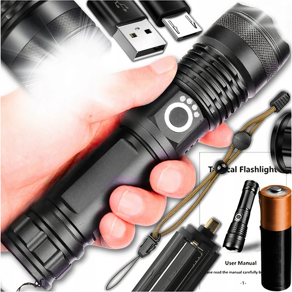 Memflow LED TAKTINIS PAKRAUJAMAS BLYKŠTINĖS ŽIBINTAS KARINIS ZOOM, VANDENS ATSparus USB GALINGAS