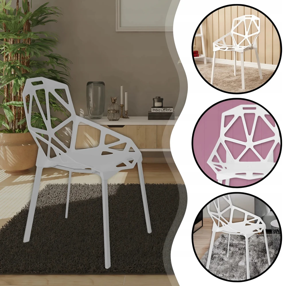 Memflow LOFT ažūrinė kėdė Baltas Modern PREMIUM plastikinis sodo fotelis