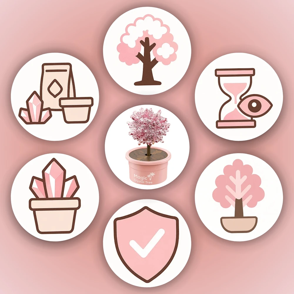 Memflow MAGIC TREE CRYSTAL AUGIMO PATIRTIES RINKINYS ROŽINĖ DOVANA