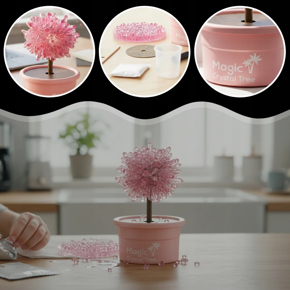 Memflow MAGIC TREE CRYSTAL AUGIMO PATIRTIES RINKINYS ROŽINĖ DOVANA