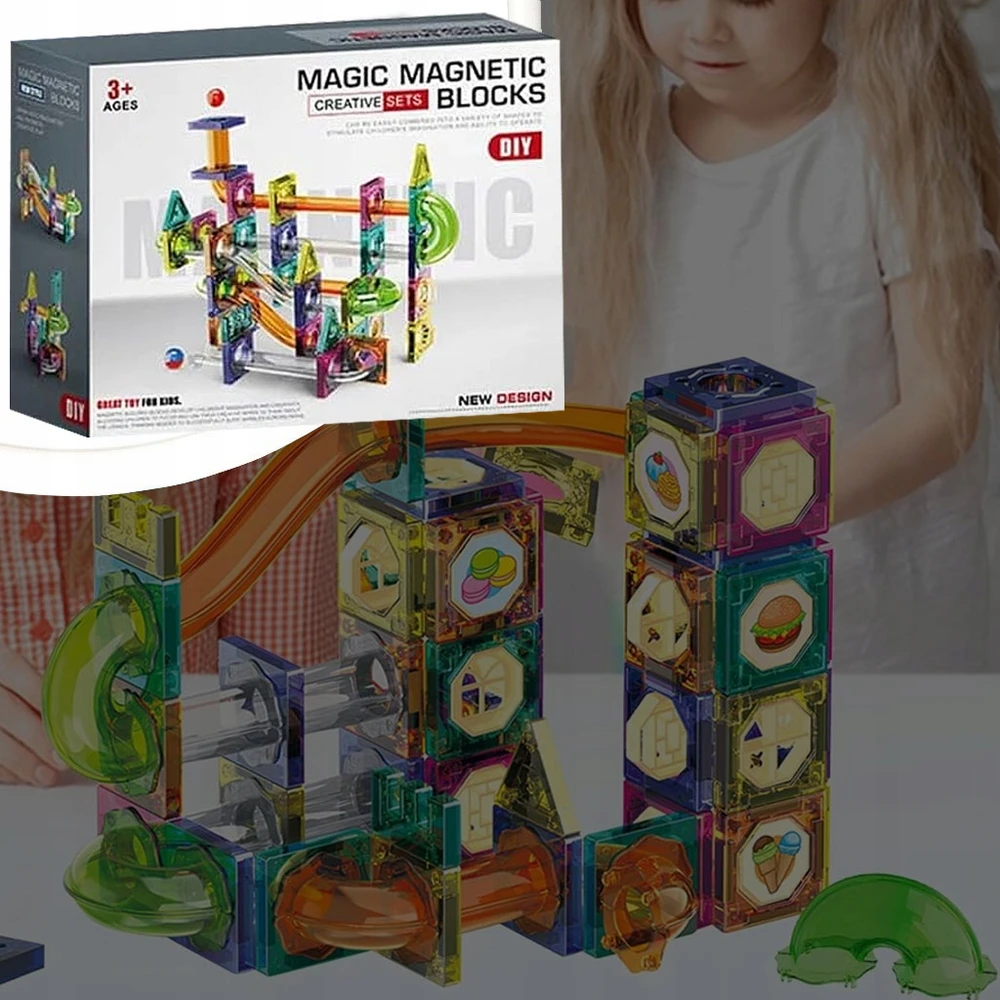 Memflow Magnetinės konstrukcijos kaladėlės rutulinis takelis edukacinis kūrybinis 73 vnt