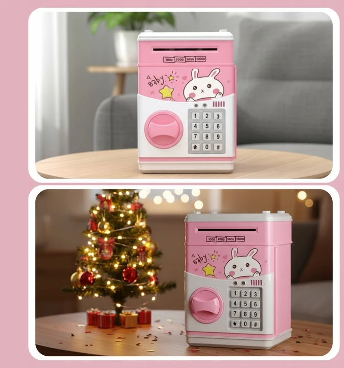 Memflow PIGGY BANK Saugus bankomatas VAIKAMS SU PRIEIGOS KODU MONETOS BANKNOTAI ROŽINĖS