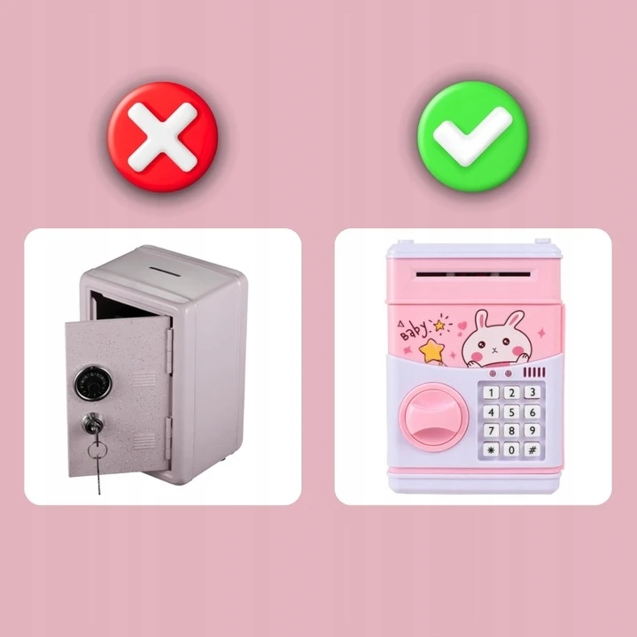 Memflow PIGGY BANK Saugus bankomatas VAIKAMS SU PRIEIGOS KODU MONETOS BANKNOTAI ROŽINĖS