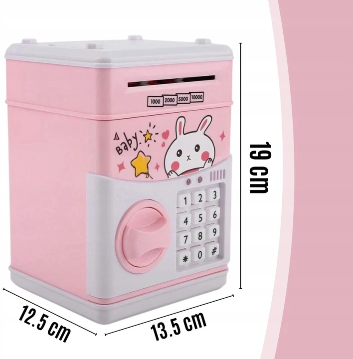 Memflow PIGGY BANK Saugus bankomatas VAIKAMS SU PRIEIGOS KODU MONETOS BANKNOTAI ROŽINĖS