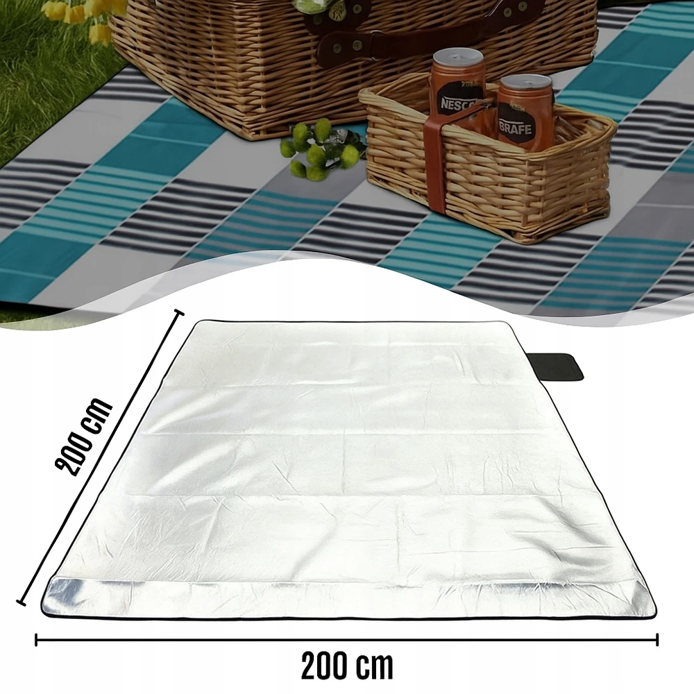 Memflow PIKNIKO ANTKLĖ SU IZOLIACINIU PAPLŪDIMO KILIMU DIDELIS VANDENIUI ATSPIRUS PAPLŪDIMAS 200X200 CM