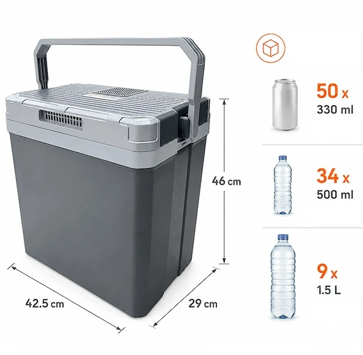 Memflow TURISTINIS Šaldytuvas 30L AUTOMOBILIS NEŠIOJAMAS ŠILDYMO FUNKCIJA 12V 230V DIDELIS