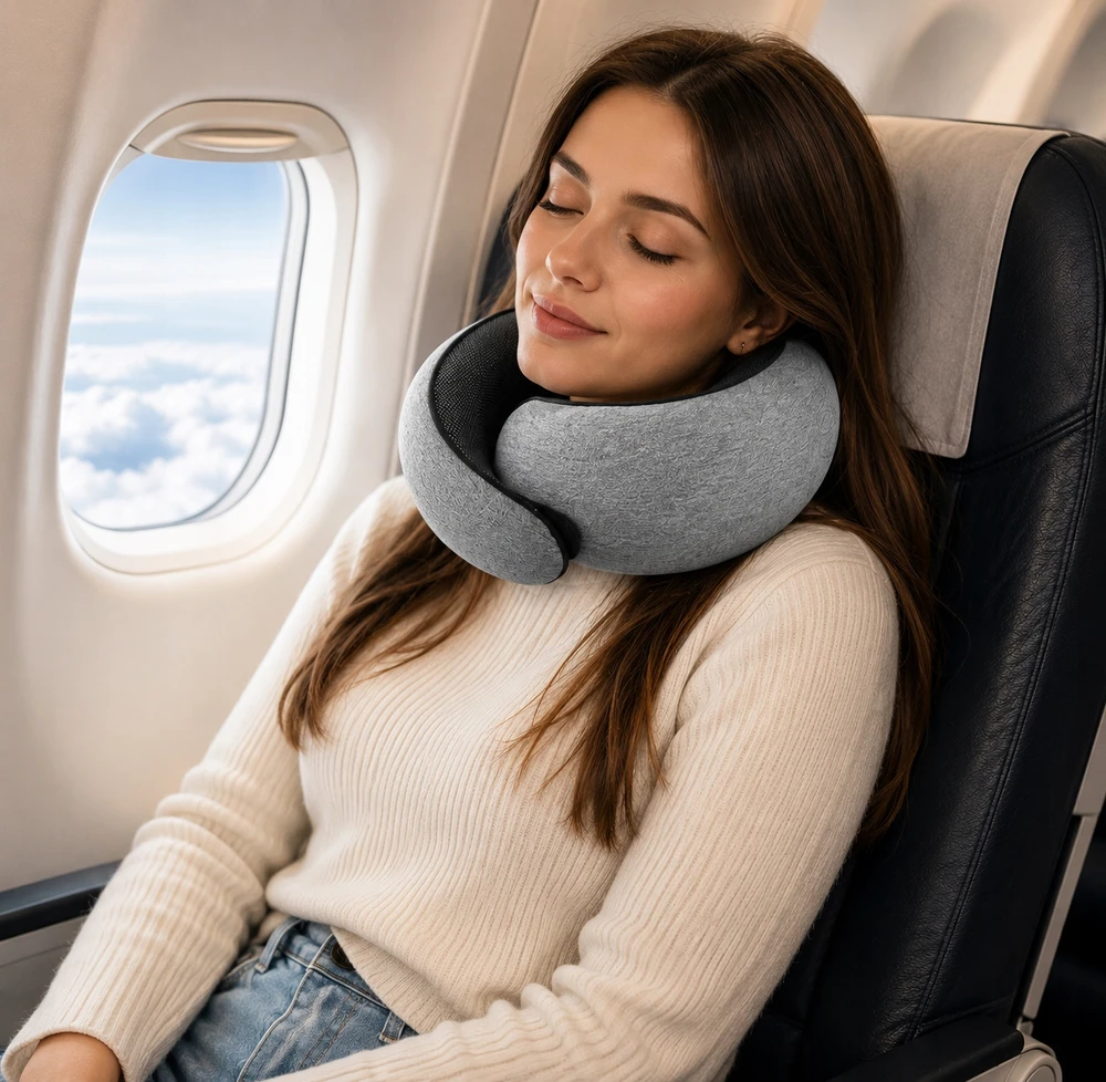 Memory Foam Snail Travel Pillow + Mask + Plugs | Lėktuvo pagalvė