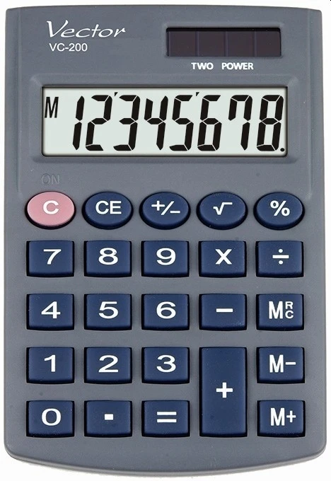 Men's Vector Vector KAV VC-200III pocket skaičiuotuvas, 8 digits, 62.5 x 98.5 mm, pilkas