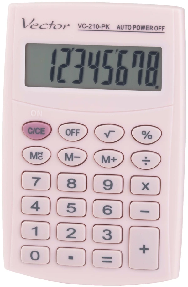 Men's Vector Vector KAV VC-210 PK pocket skaičiuotuvas, 8 digits, 64x98.5 mm, light pink