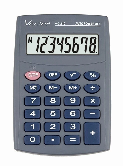 Men's Vector Vector KAV VC-210III pocket skaičiuotuvas, 8 digits, 64x98.5 mm, pilkas