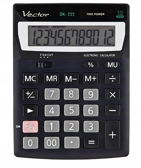 Men's Vector Vector KAV DK-222 office skaičiuotuvas, 12 digits, 103 x 137 mm, juodas