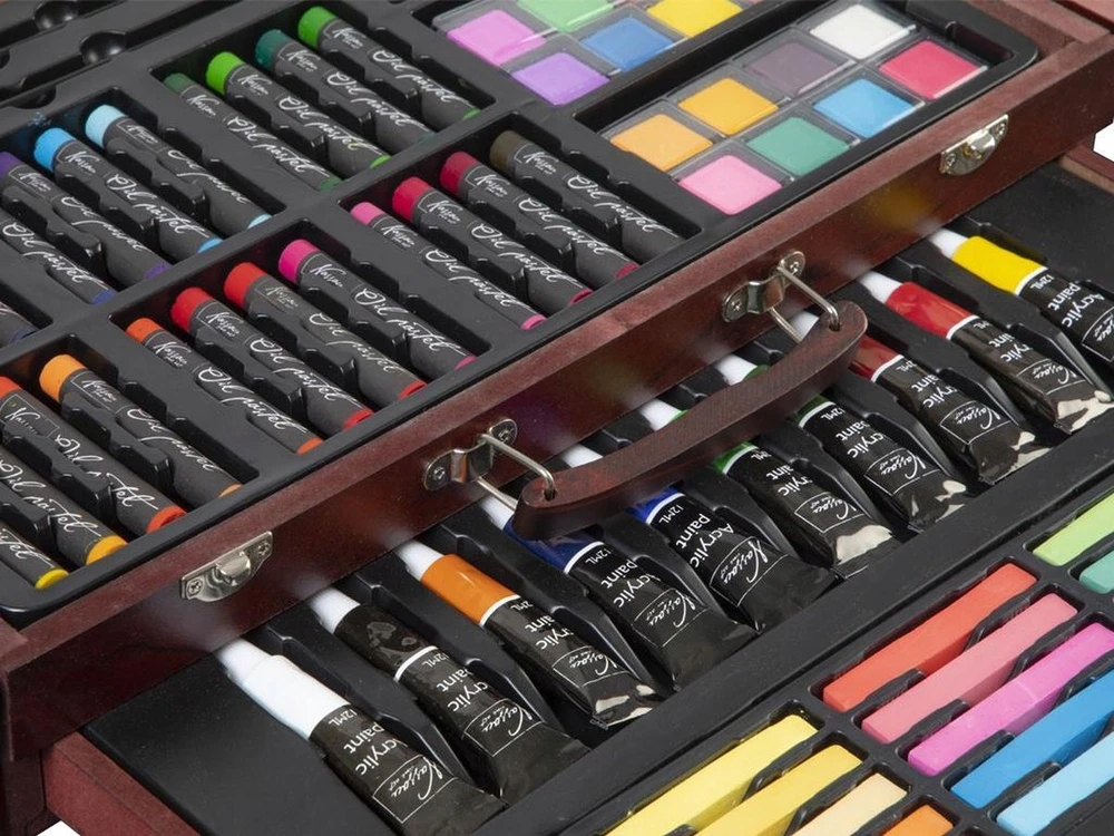 Menų rinkinys Grafix 103 el. lagaminėlyje: kreidelės, pastels, dažai