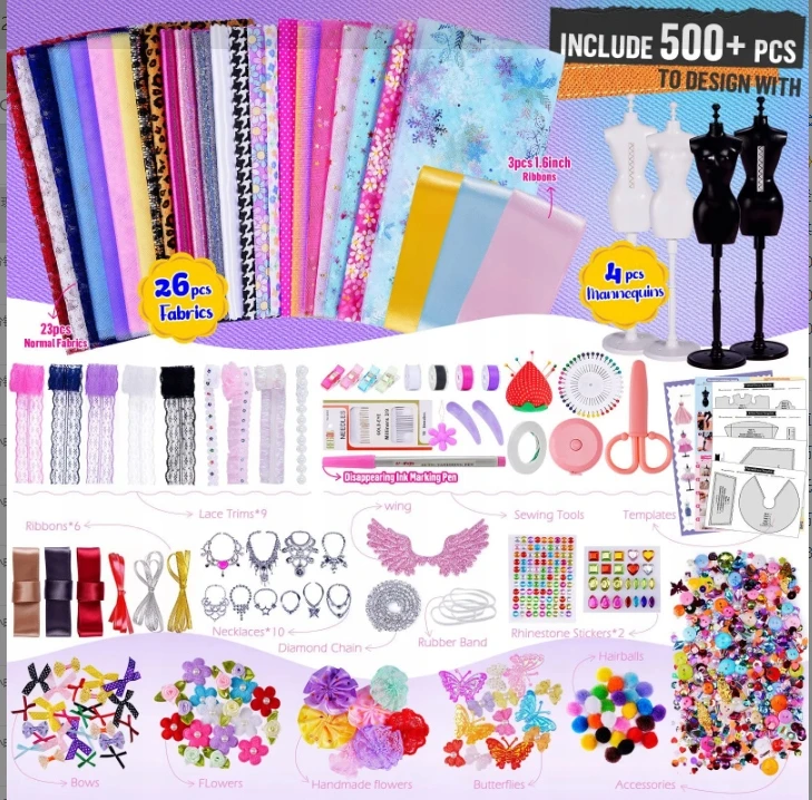 MERGAITĖS DRABUŽIŲ DIZAINO RINKINYS PRIEDAI DIY CREATIVE