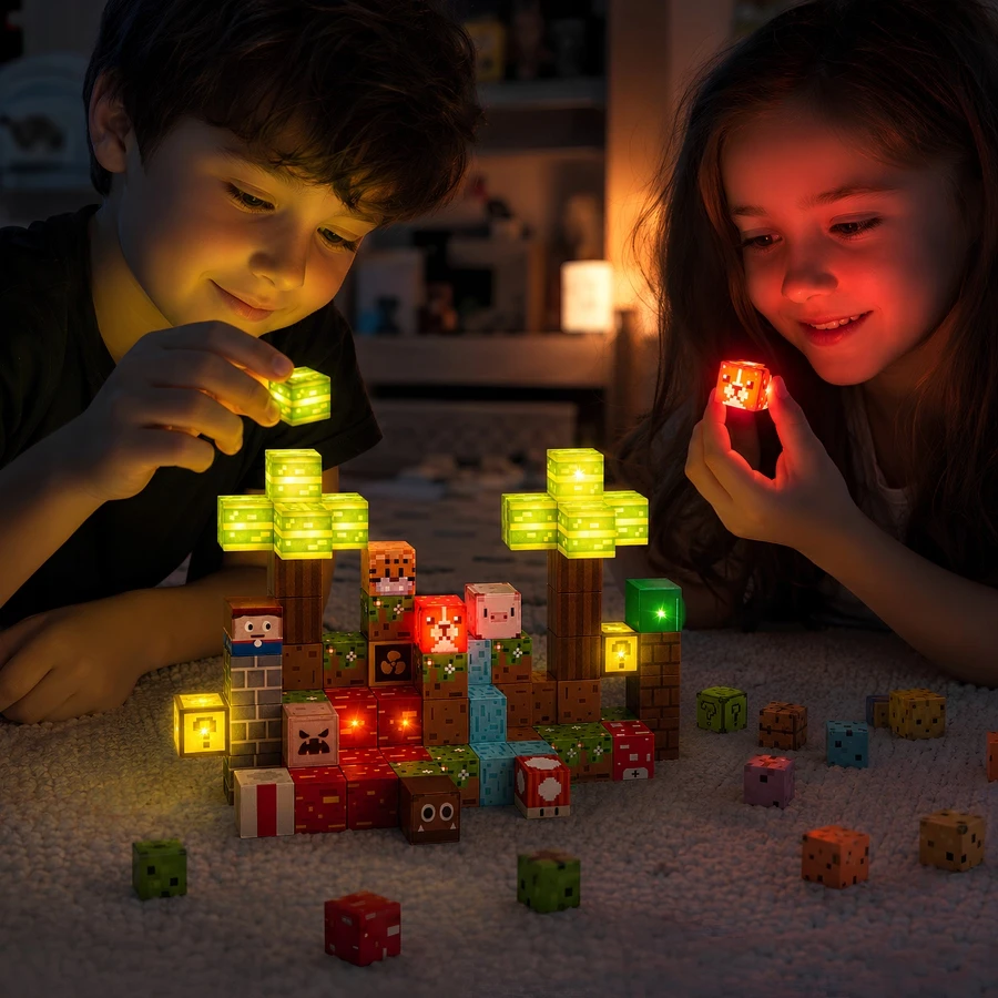 Merkan Klocki Magnetyczne Konstrukcyjne Rinkinys 75 Elementów Świecące LED Piksele