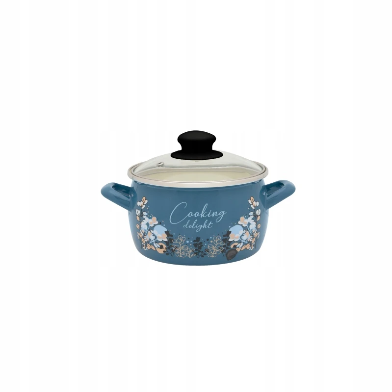 Metalac Emaliuotas puodas 16cm 2,2L, su stikliniu dangteliu, mėlynas, Cooking Delight