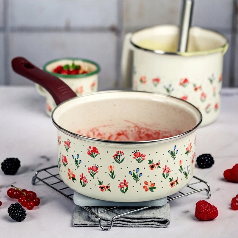 Metalac Emaliuotas puodas 18 cm, 2 l, "flowers" kolekcija, šviesiai kreminis