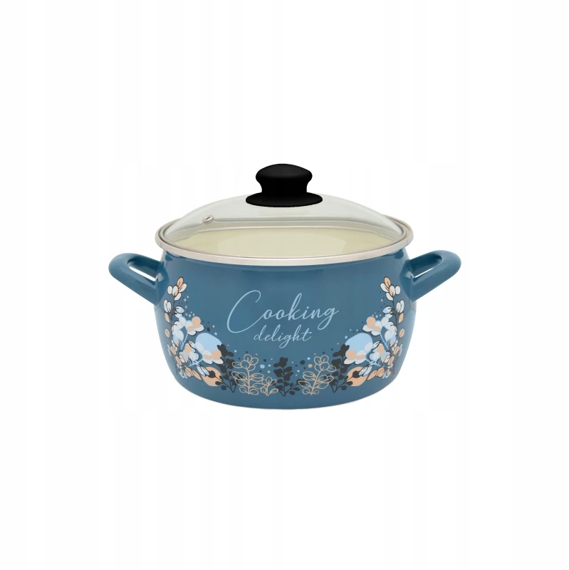 Metalac Emaliuotas puodas 20cm 4,2L, su stikliniu dangteliu, mėlynas, Cooking Delight
