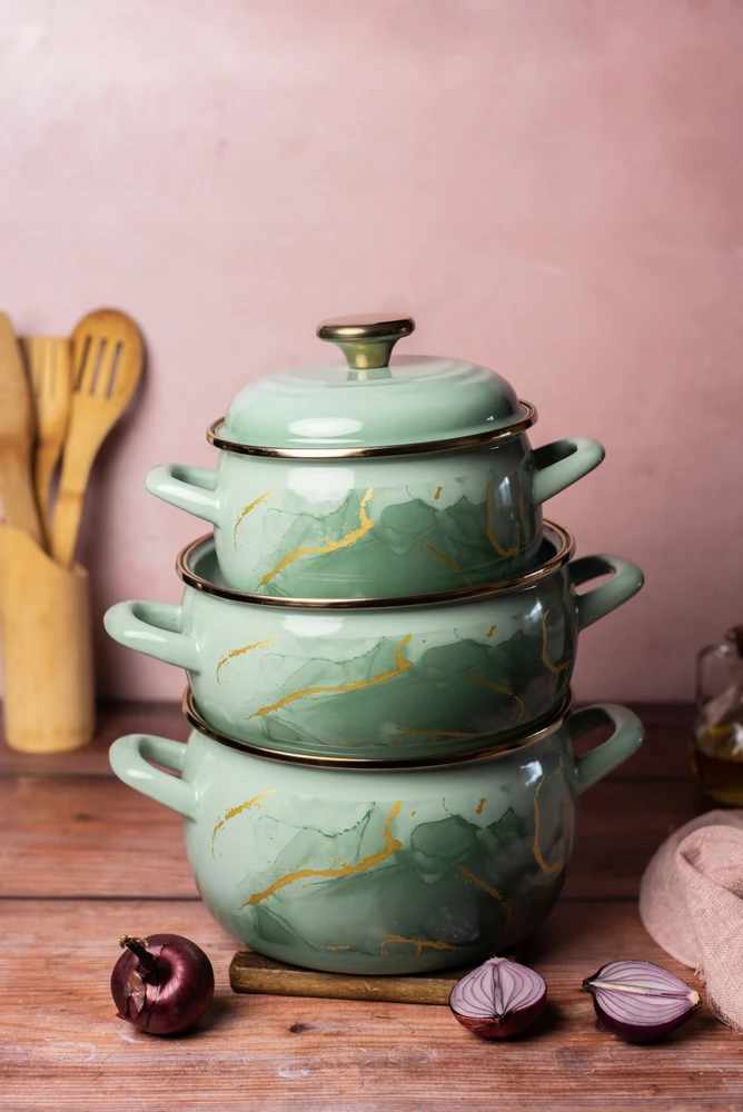 Metalac Emaliuotas puodas "marble" 20 cm, 4.2 l, mėtų spalvos