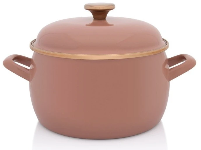 Metalac Emaliuotas puodas su emaliuotu dangteliu 22 cm, 5,4 l, smėlio spalvos, Mocha