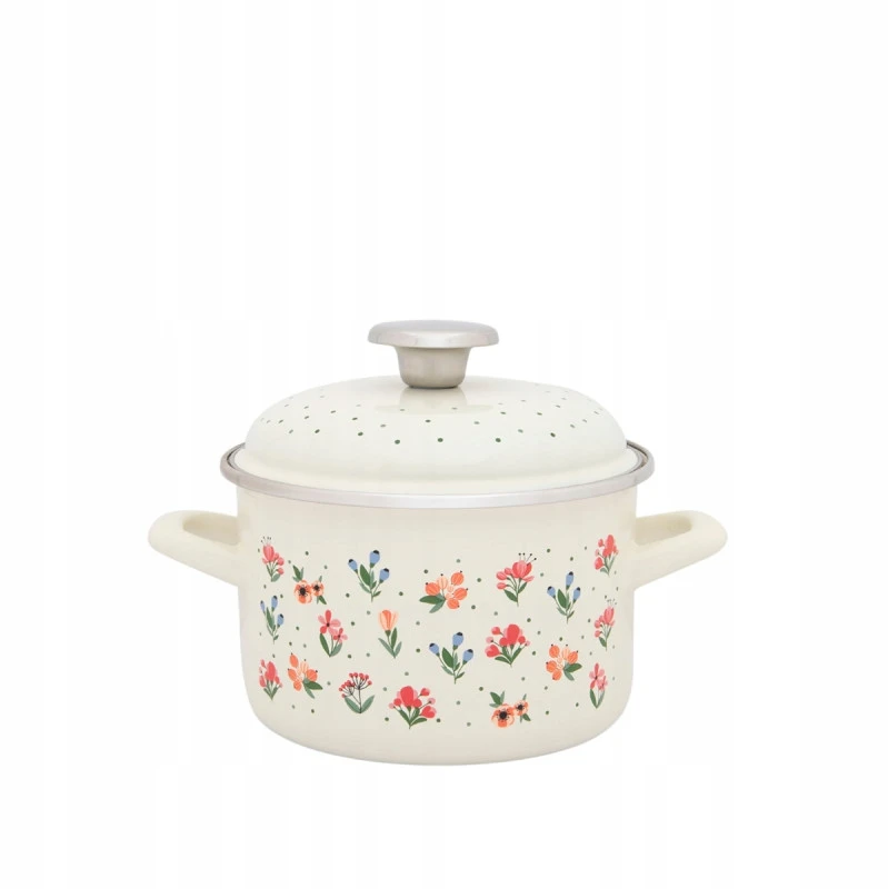 Metalac Emaliuotas puodas su emaliuotu dangteliu 16 cm, 2 l, šviesus kremas, Gėlės