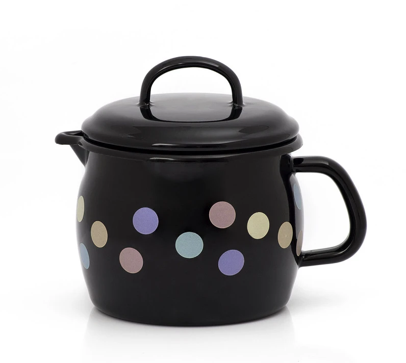 Metalac Emaliuotas puodukas su snapeliu 12 cm 1,3 l, juodas, Pasteliniai taškai