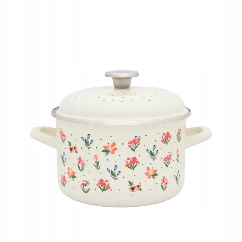 Metalac Emaliuotas vazonas su emaliuotu dangteliu 20 cm, 4 l, šviesus kremas, Gėlės