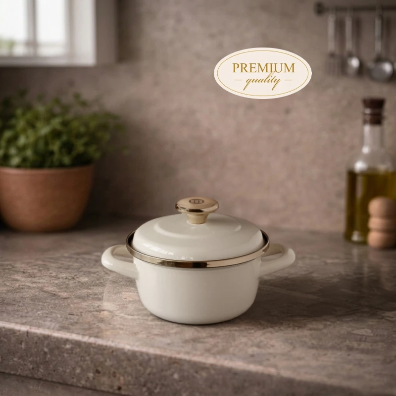 Metalac Unikalus aukščiausios kokybės emaliuotas puodas, 16 cm, 1,6 l, šviesus kremas, Maximus