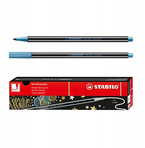 Metalikos flomasteris - STABILO - Pen 68 - 10 vnt. rinkinys - Vidutinė galiukas - Metalinė mėlyna - 1,4 mm