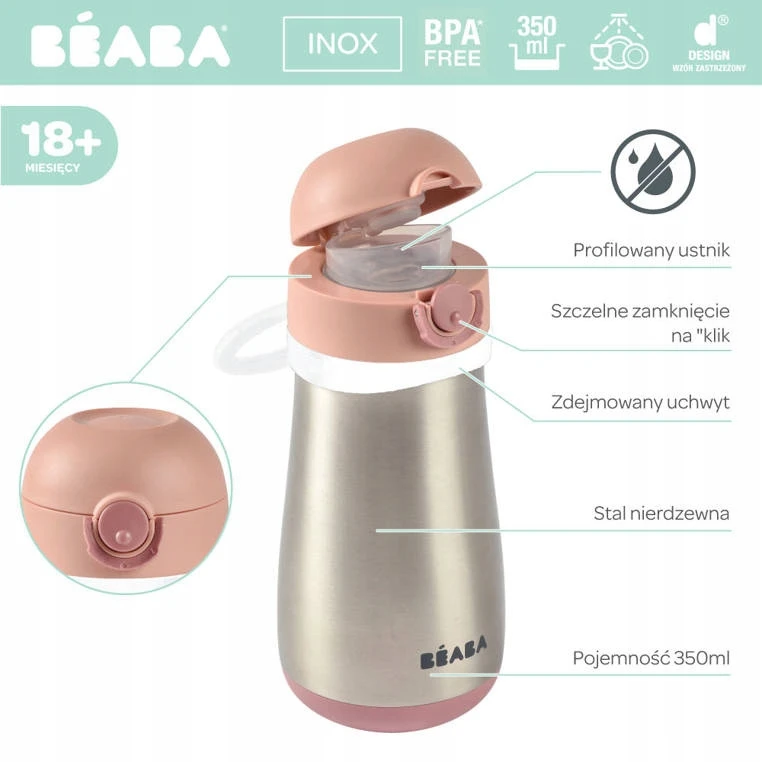 Beaba metalinė gertuvė nuo 18 mėn., 350 ml, spalva: rožinė
