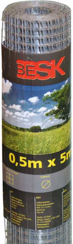 Besk Metalinė tvora Suvirinta 0.5m x 10m (12.7x12.7mm) cinkuota pilka