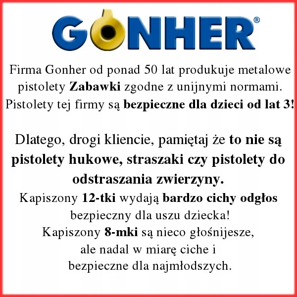 Gonher Pulio Metalowy rewolwer kowbojski 12 naboi