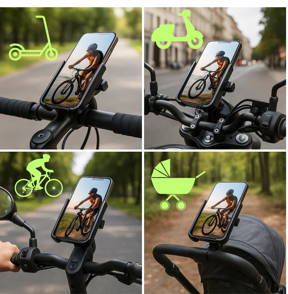 Metalinis vairo laikiklis telefono dviračiui motociklui 360 laipsnių ALU POWER
