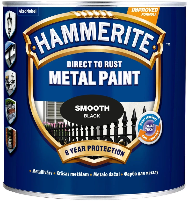 Metalo dažai HAMMERITE HAMMERED FINISH, juodos sp., 2,5 l