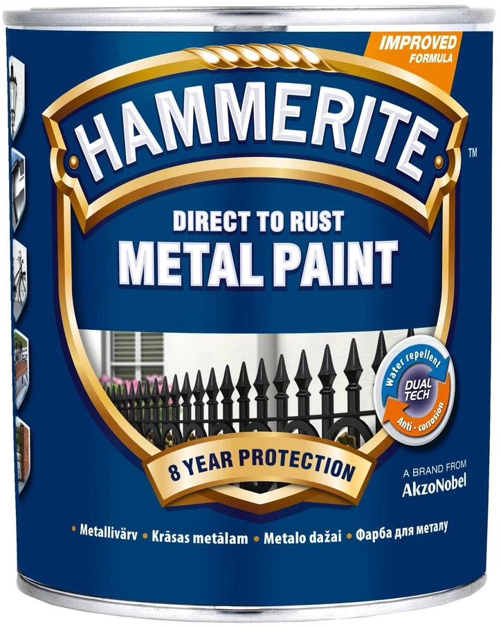 Metalo dažai HAMMERITE SMOOTH FINISH, blizgūs, sidabro sp., 750 ml