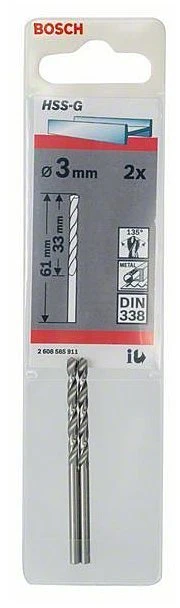 Grąžtas Bosch HSS-G grąžtai metalui 3,0mm, 2 vnt.