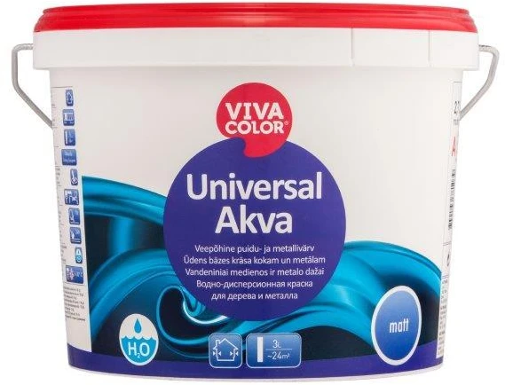 Metalo ir medienos dažai VIVACOLOR UNIVERSAL AKVA, matiniai, 2,7 l