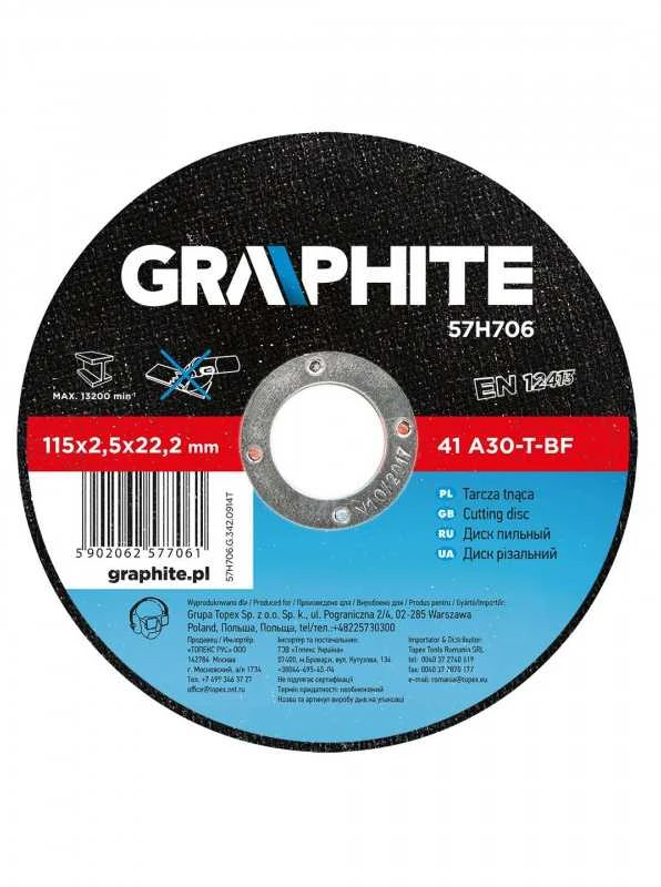Metalo pjovimo diskas GRAPHITE 115 x 2,5 x 22 mm (41 A30-T-)