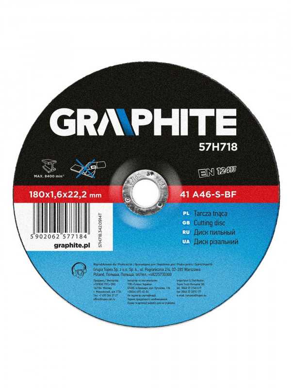 Metalo pjovimo diskas GRAPHITE 180 x 1,6 x 22 mm