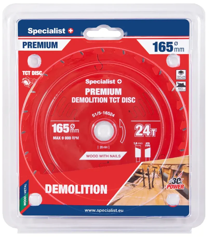 Metalo pjovimo diskas SPECIALIST+ Premium, 165 x 1,8 x 20 mm, 30 dantų, 0°, TCT