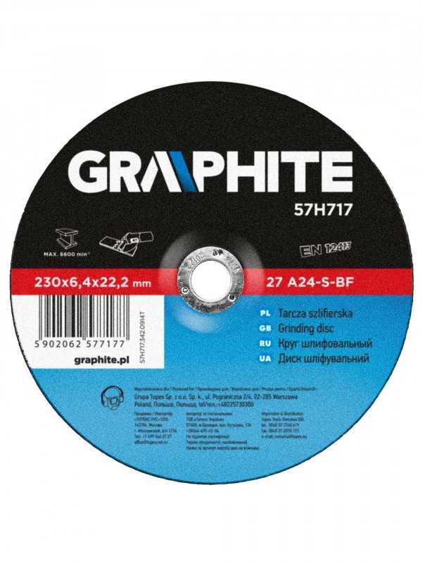 Metalo šlifavimo diskas GRAPHITE 230 x 6,4 x 22 mm 27 A24-S