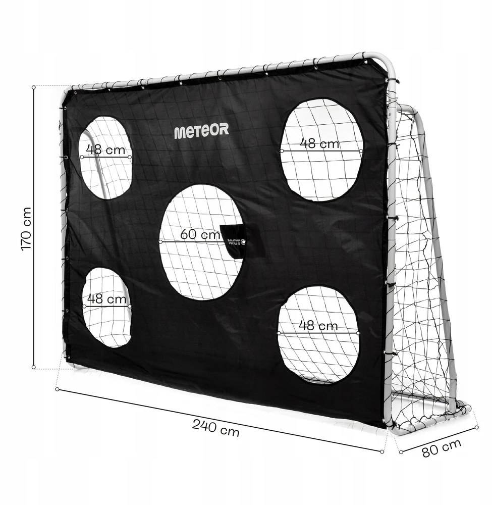Meteor plieniniai futbolo vartai 240x170x80 su kilimėliu nešiojami