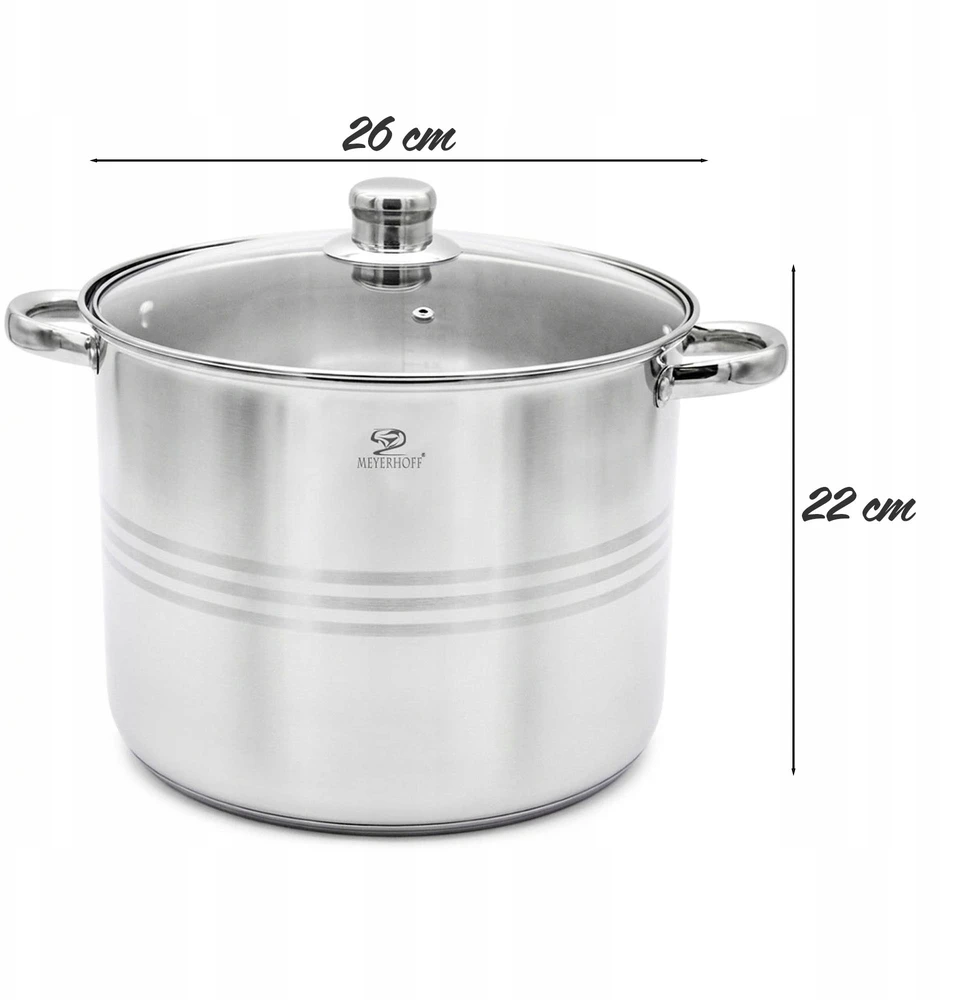 Meyerhoff 10L puodas su matavimo puodeliu ir dangteliu sriuboms, nerūdijantis plienas, dujoms, indukcinis, 26 cm