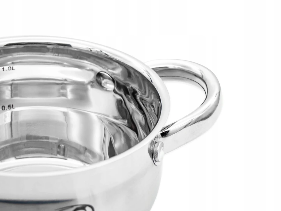 Meyerhoff 2,5L NERŪDijantis PUODAS SU MATAVIMO MATAVIMU IR DANGIU 18CM DUJŲ INDUKCIJA