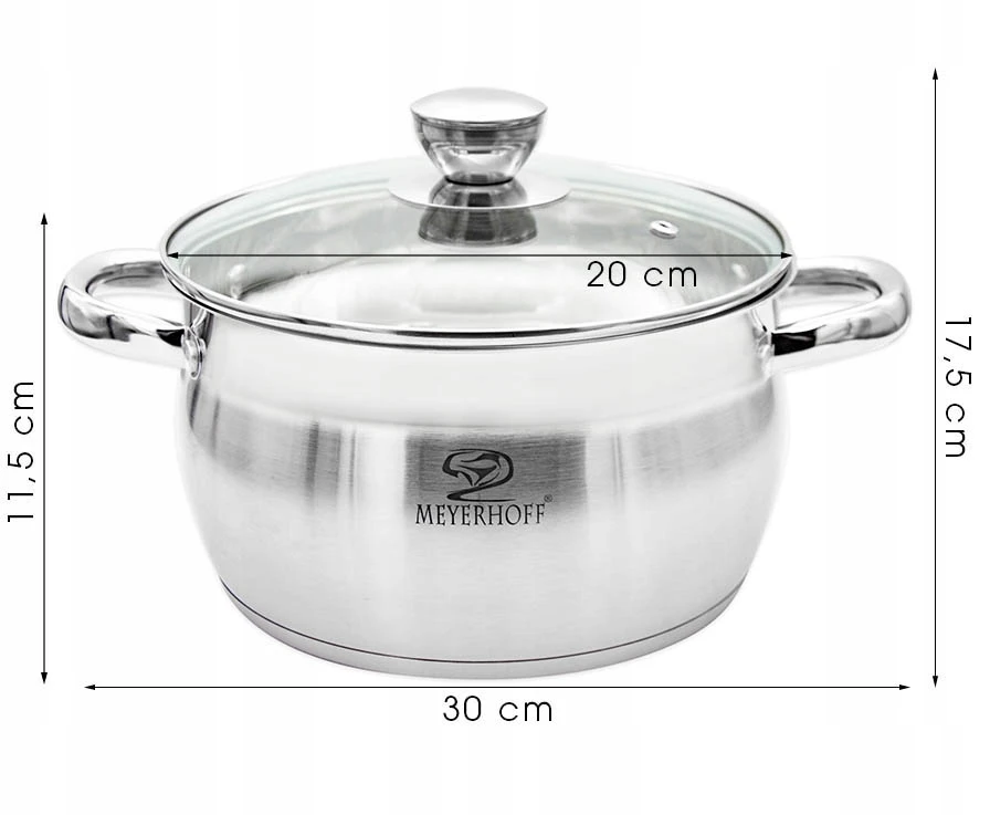 Meyerhoff 3,4L NERŪDIJANČIO NERŪDijančio plieno PUODAS SU MATAVIMO MATUOKLIU IR DANGIU 20CM DUJŲ INDUKCIJA